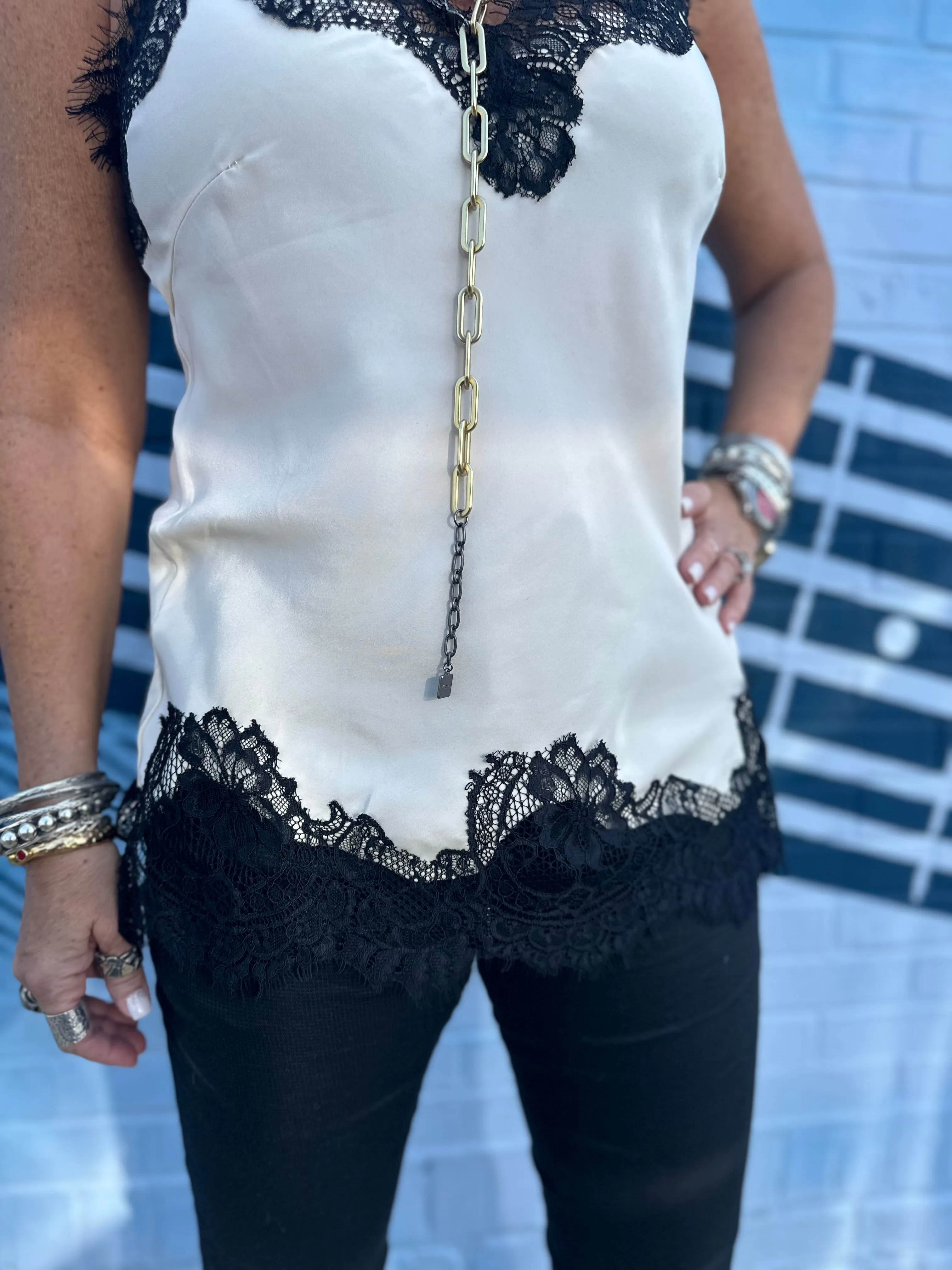 Megan Lace Tank Top in Pearl