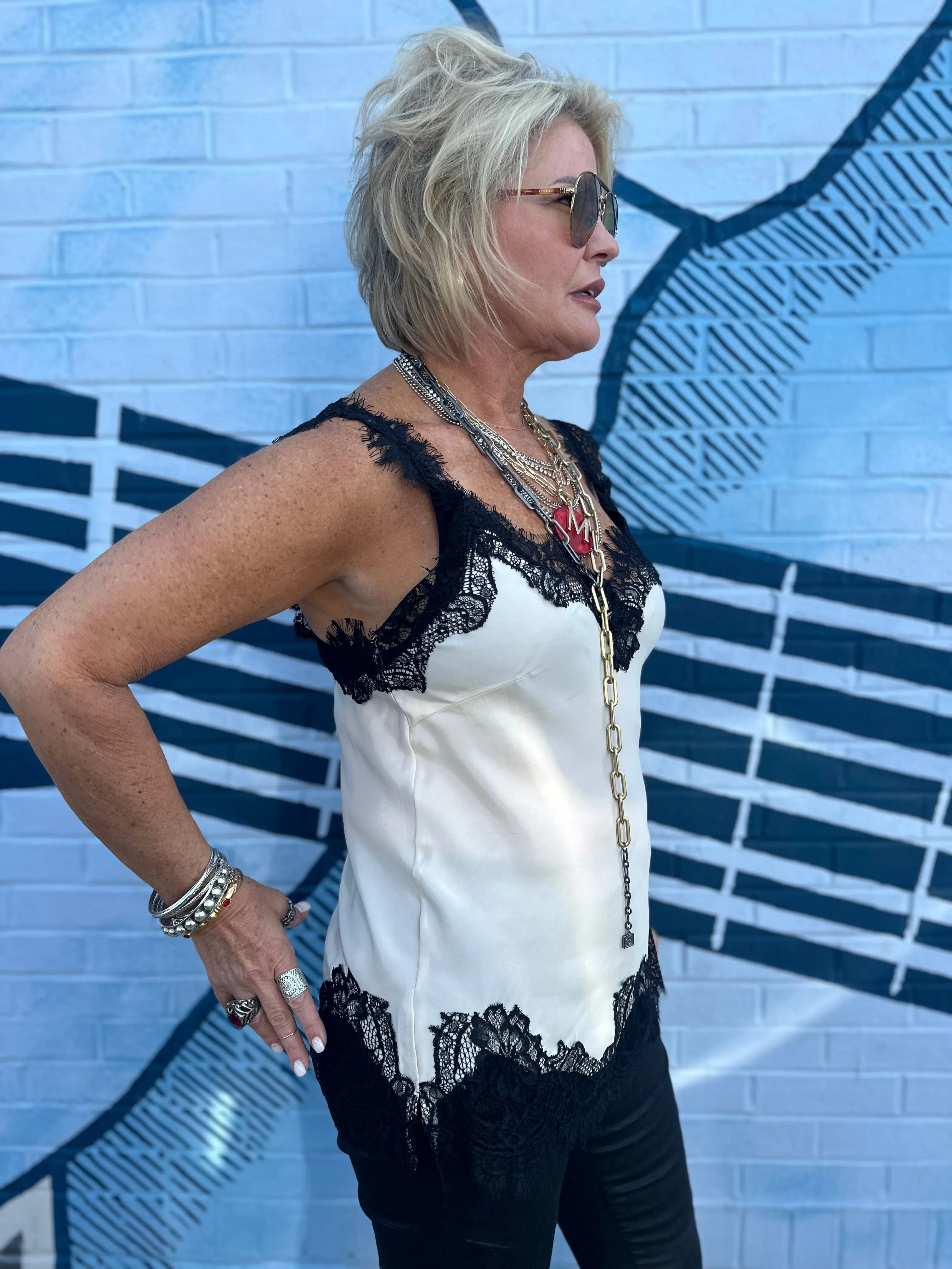 Megan Lace Tank Top in Pearl