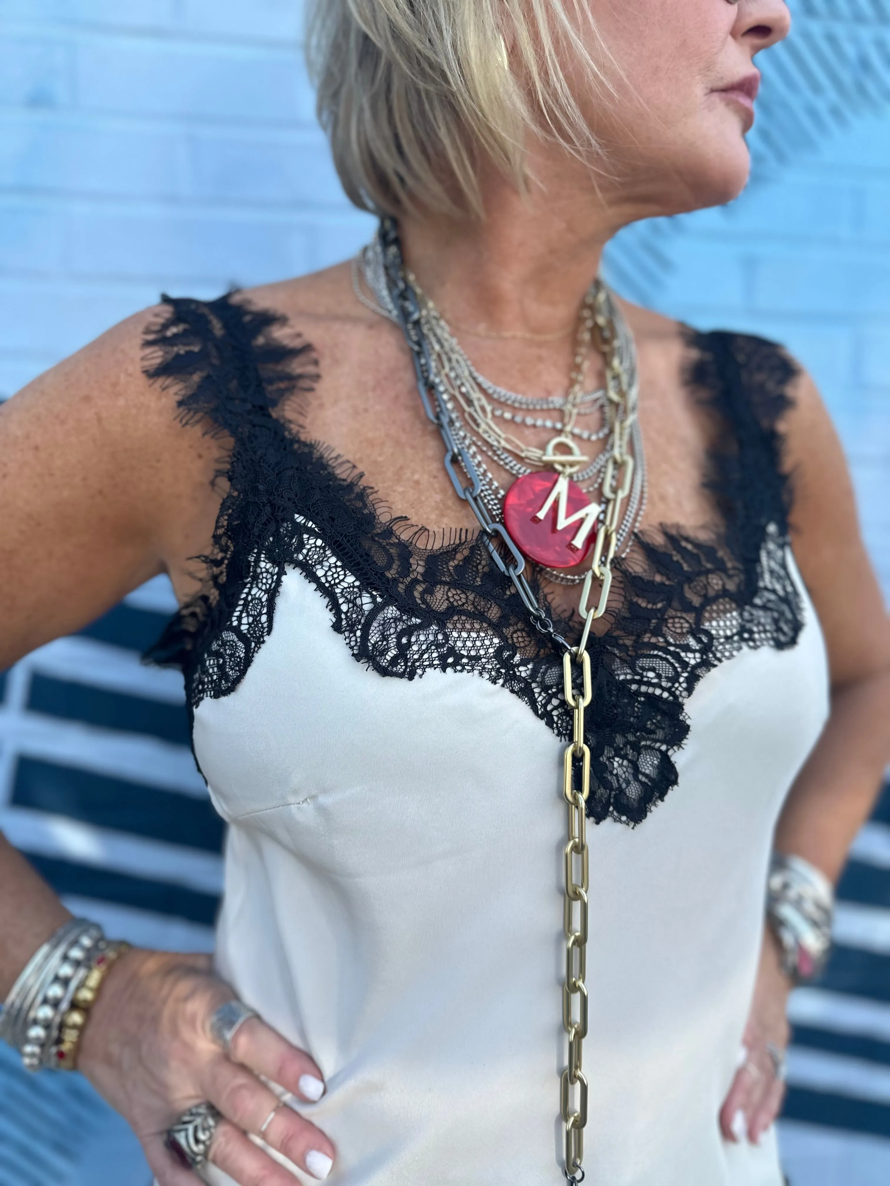 Megan Lace Tank Top in Pearl