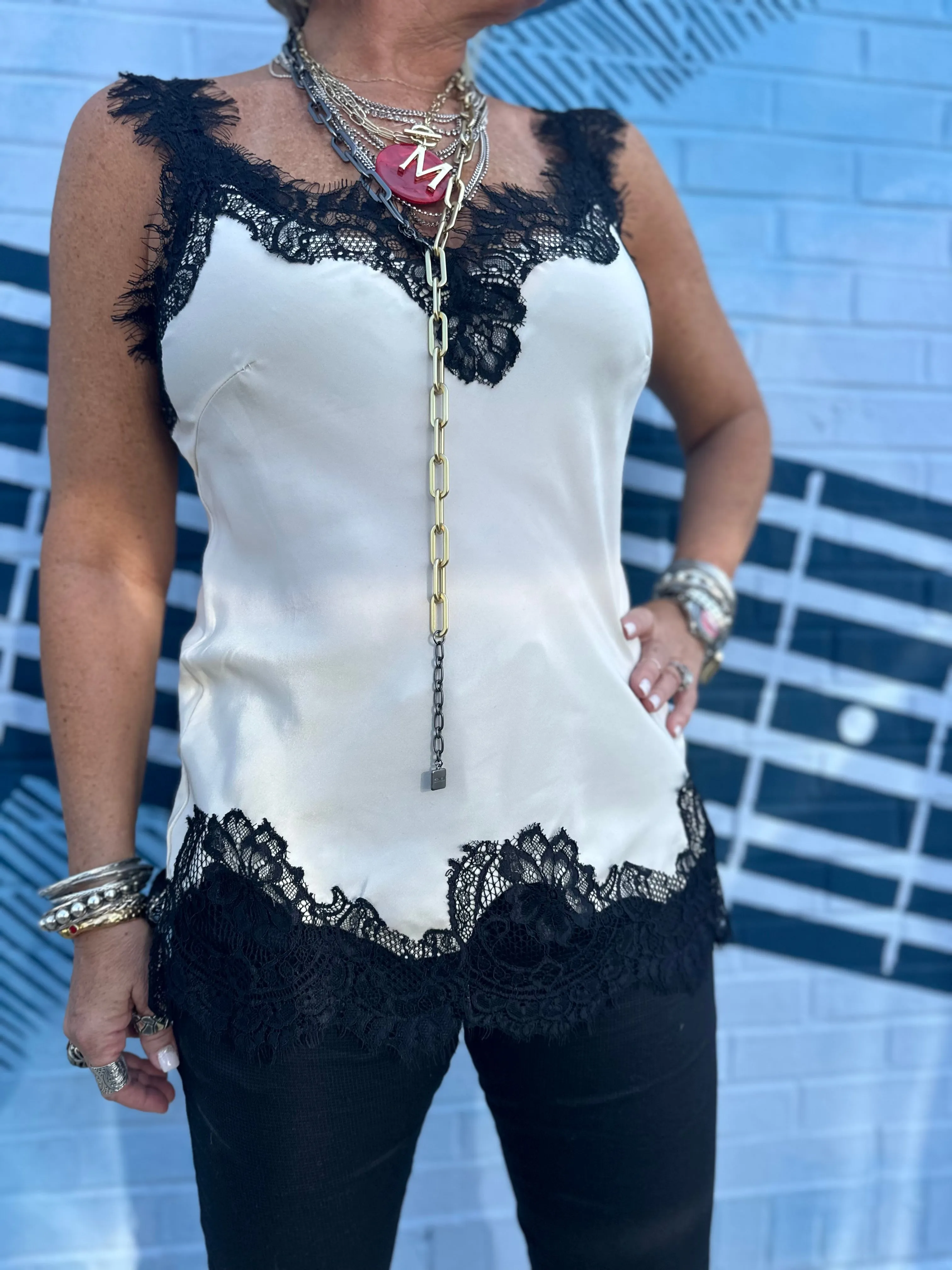 Megan Lace Tank Top in Pearl