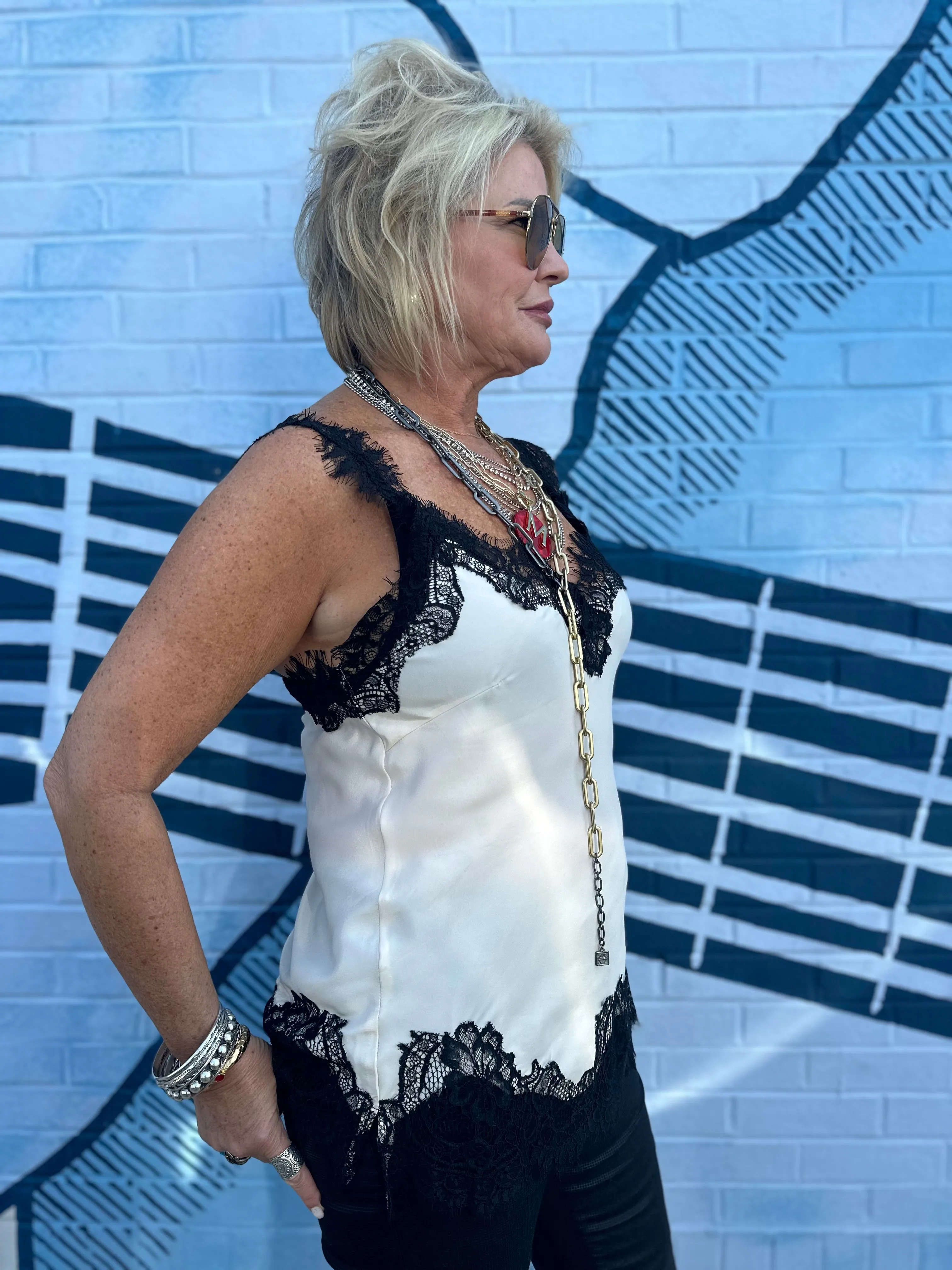 Megan Lace Tank Top in Pearl