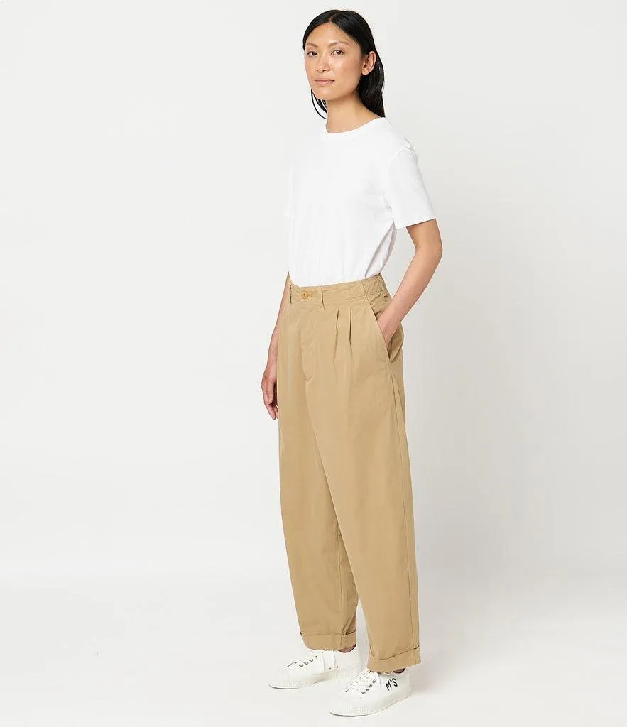 Merz b. Schwanen - PANTS03 Pleated-Front Pants, Organic Cotton Poplin, Relaxed Fit - Khaki