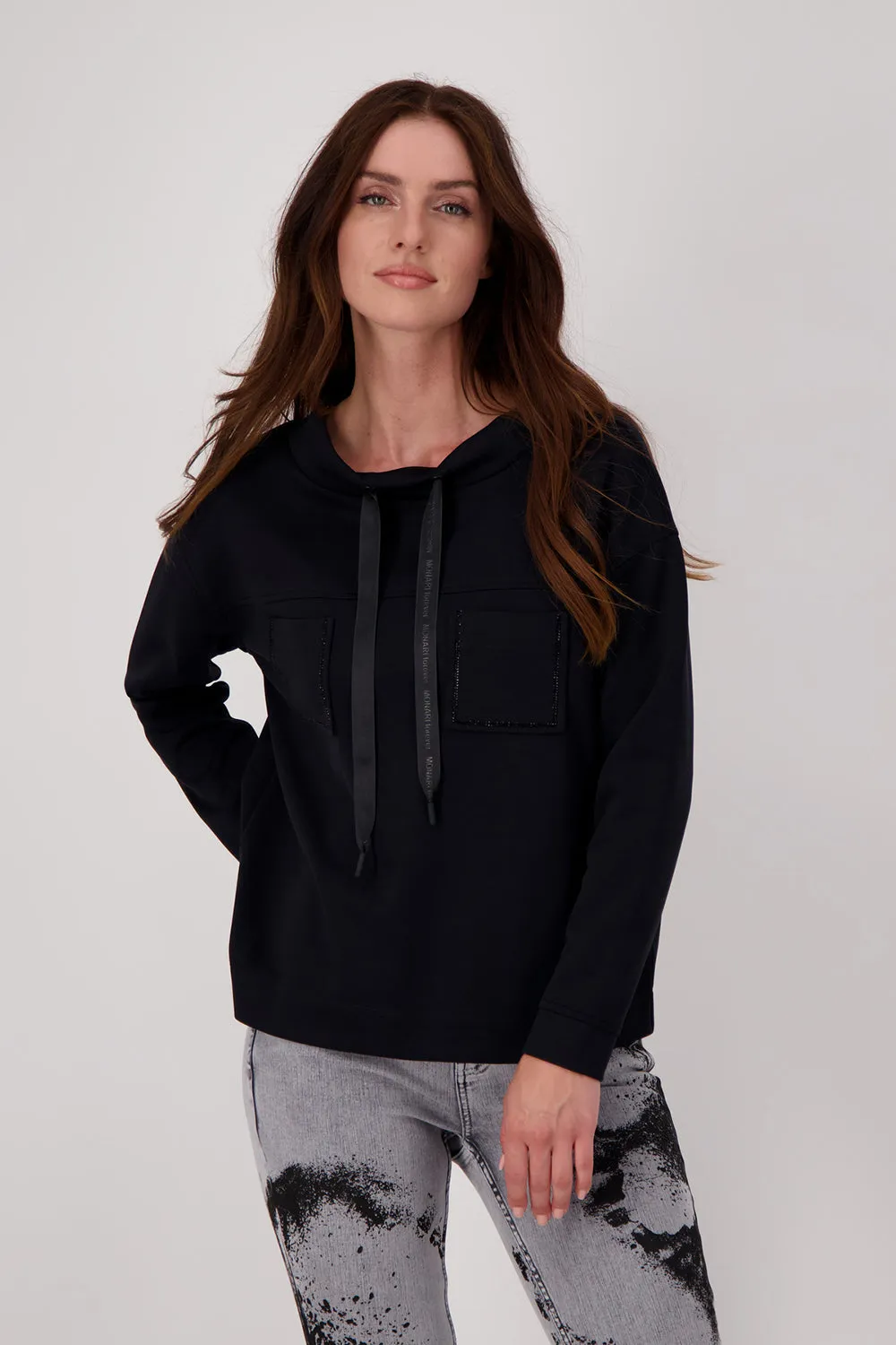 Monari Sweatshirt with Rhinestone Pocket Trim M806748