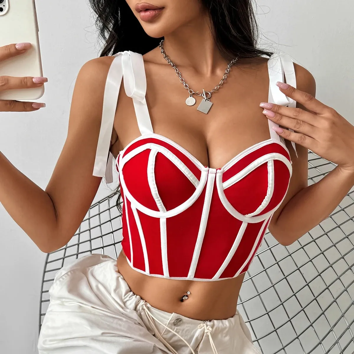 New Fashion Bandage Camisoles Sexy Lace-up Corset  Backless Tunics Crop Top CODE: KAR3358