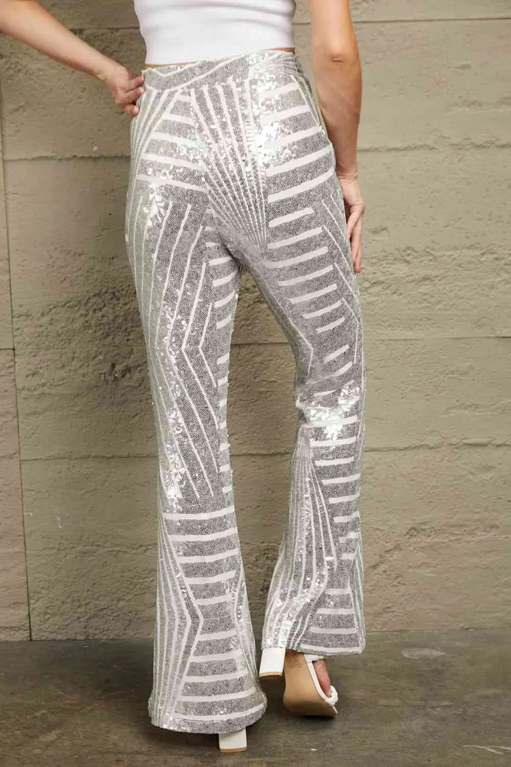 Nyla Double Take Sequin High Waist Flared Pants
