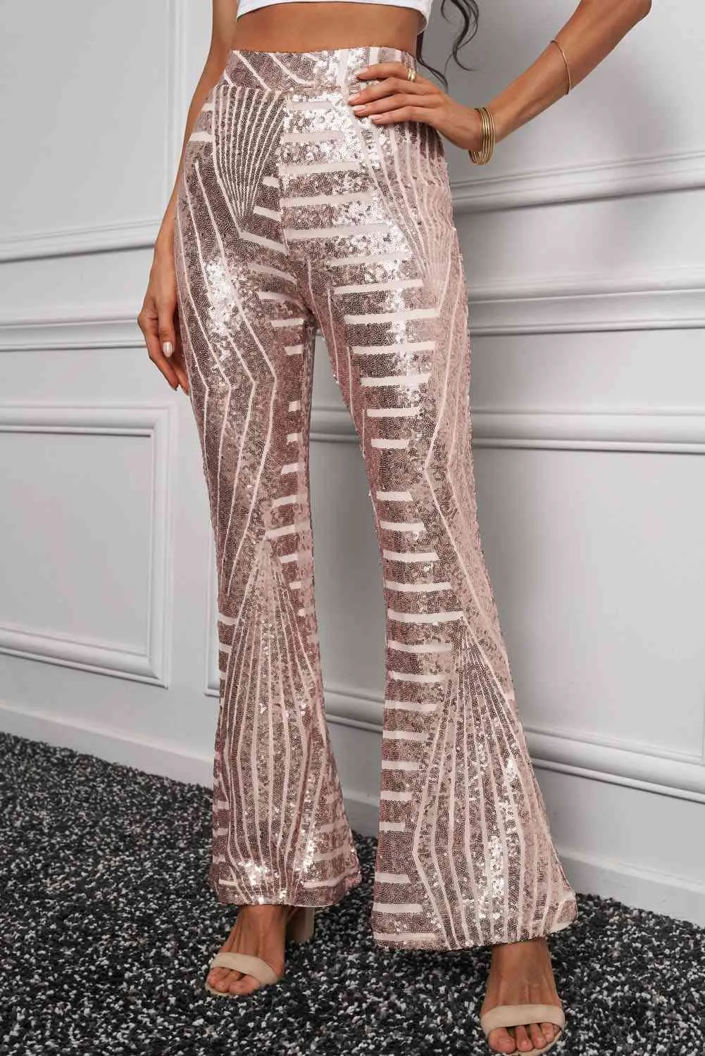 Nyla Double Take Sequin High Waist Flared Pants