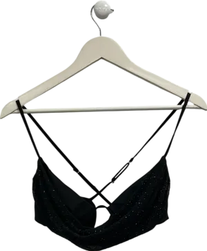 Oh Polly Black Dimante Embellished Crop Top UK 10
