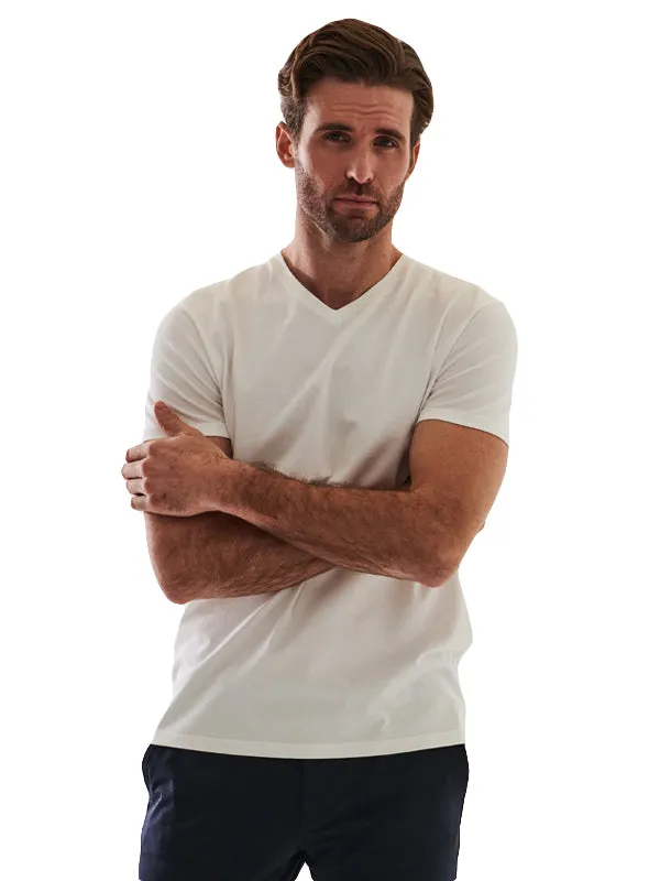 Patrick Assaraf Iconic Pima Cotton Stretch V-Neck Tee Shirt - White