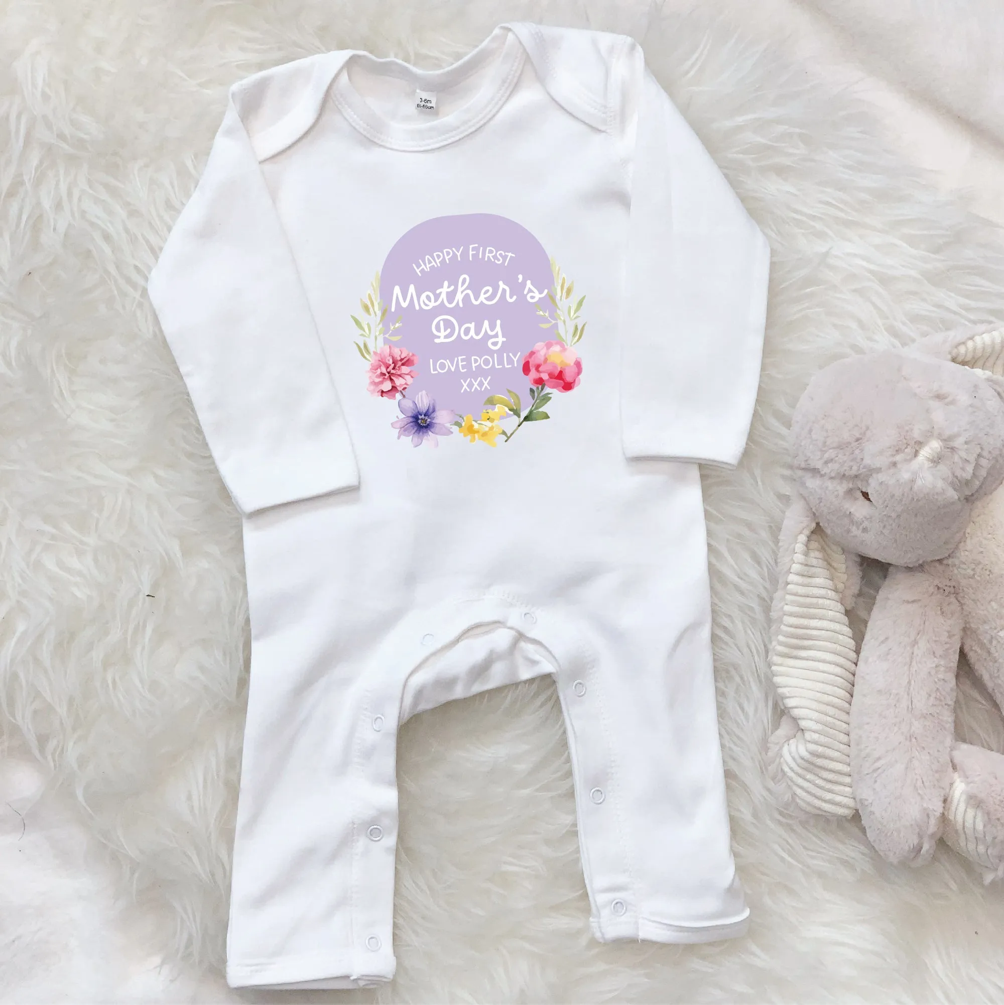 Personalised Happy First Mother's Day Floral Babygrow