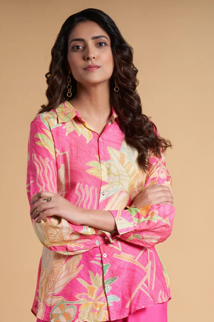 Pink Self Striped Printed Muslin Co-Ord Set