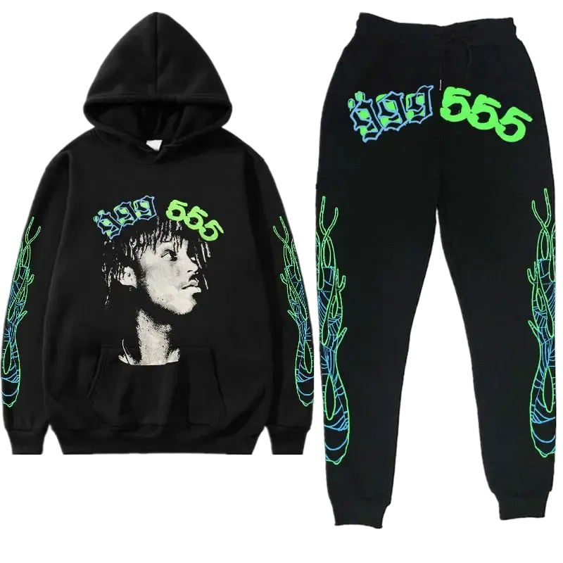 Premium Streetwear Hoodie & Pants Set - Black - Polyester