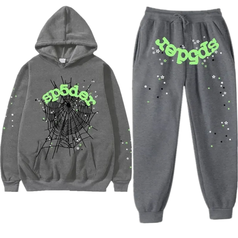 Premium Streetwear Hoodie & Pants Set - Grey - Polyester