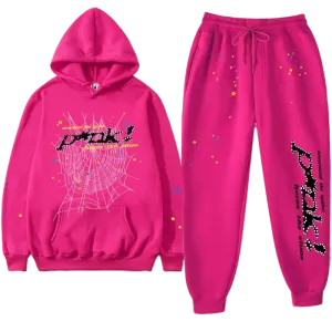 Premium Streetwear Hoodie & Pants Set - Pink - Polyester