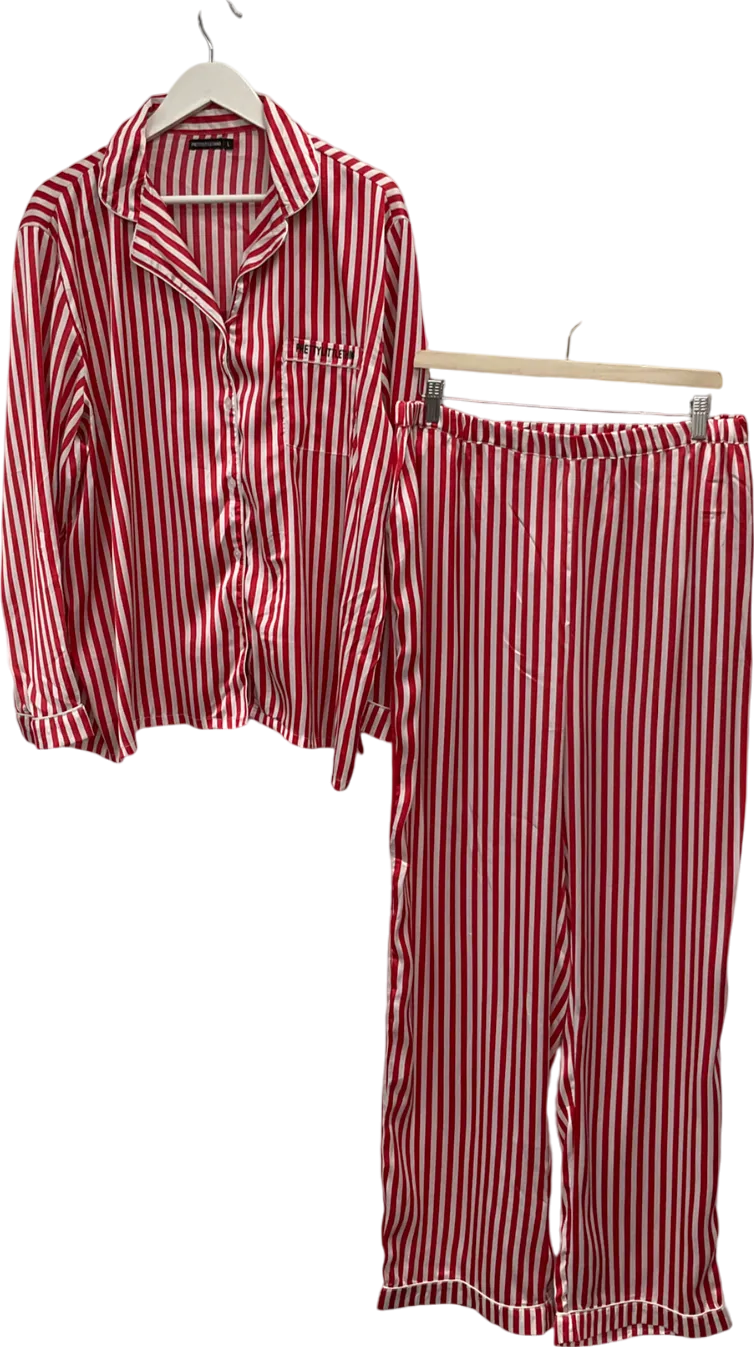 PrettyLittleThing Red Candy Stripe Satin Long Pj Set UK L