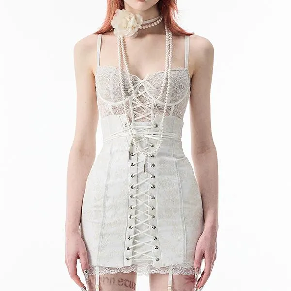 Retro Palace Lace Vest   Strap Skirt UB98360