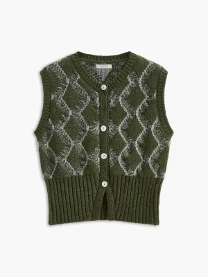Retro Split Button Sweater Vest