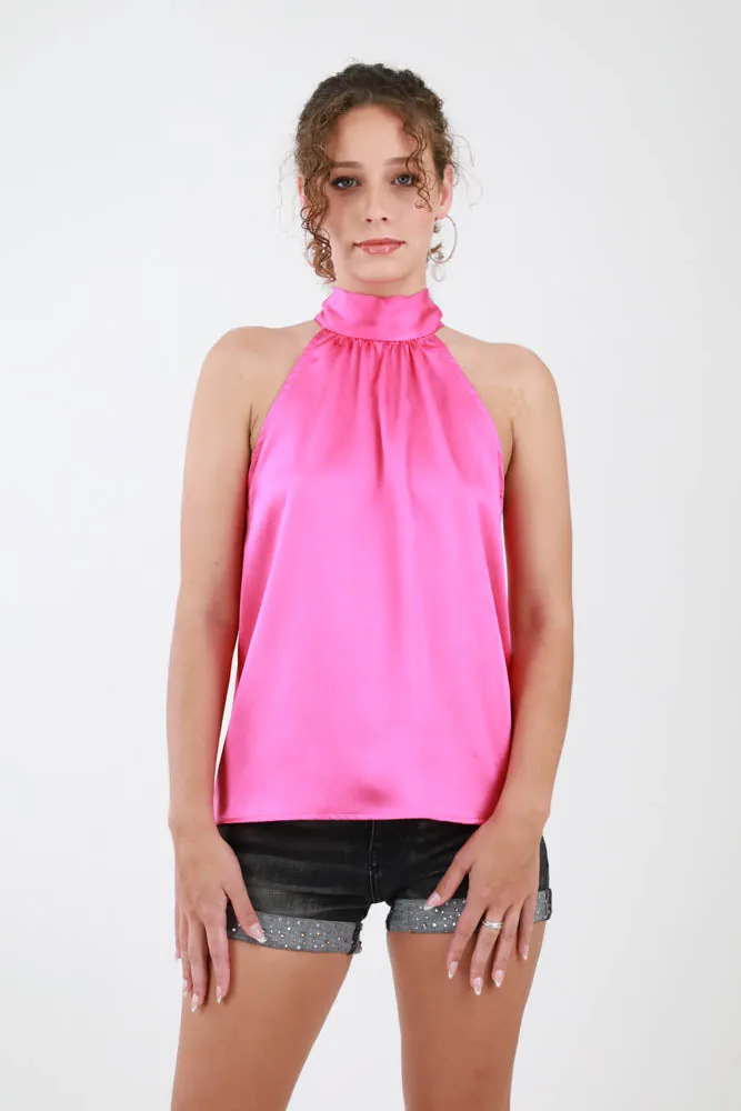 Satin Tie Halter Top -Purple