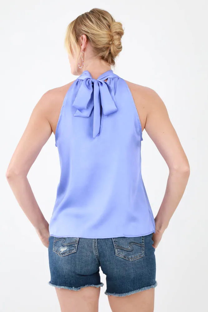 Satin Tie Halter Top -Purple