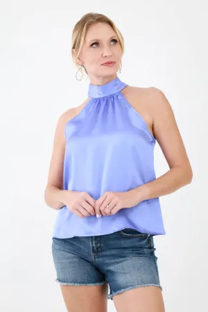Satin Tie Halter Top -Purple