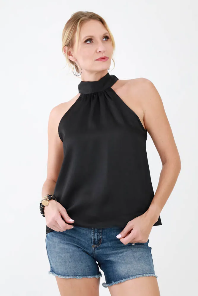 Satin Tie Halter Top -Purple