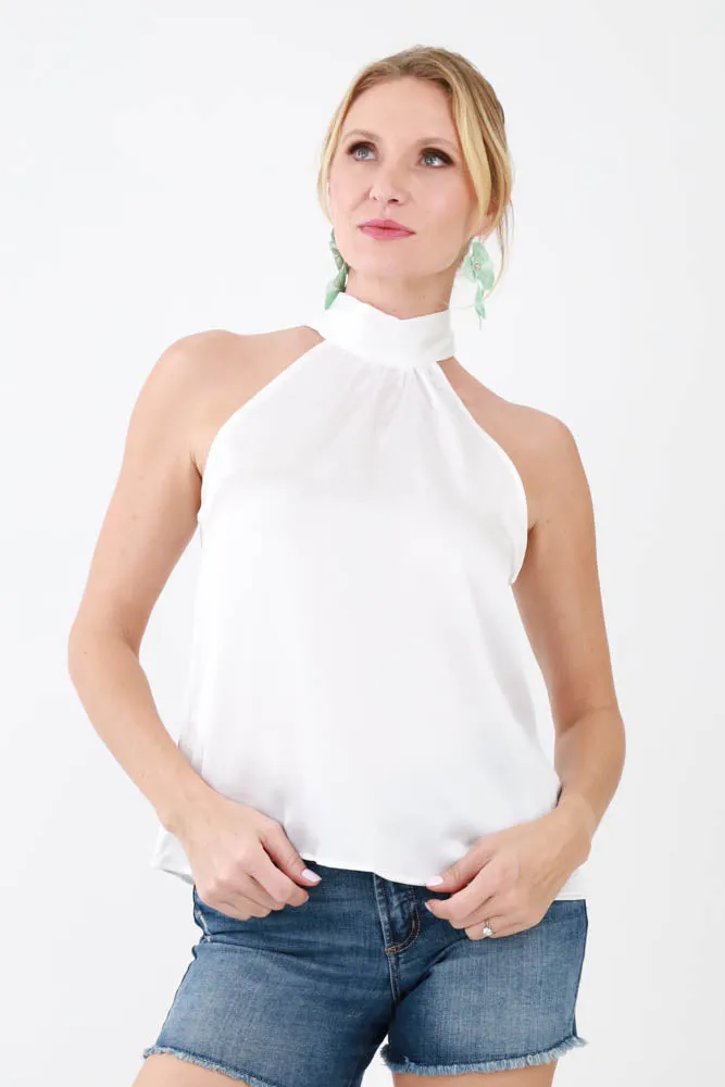 Satin Tie Halter Top -Purple