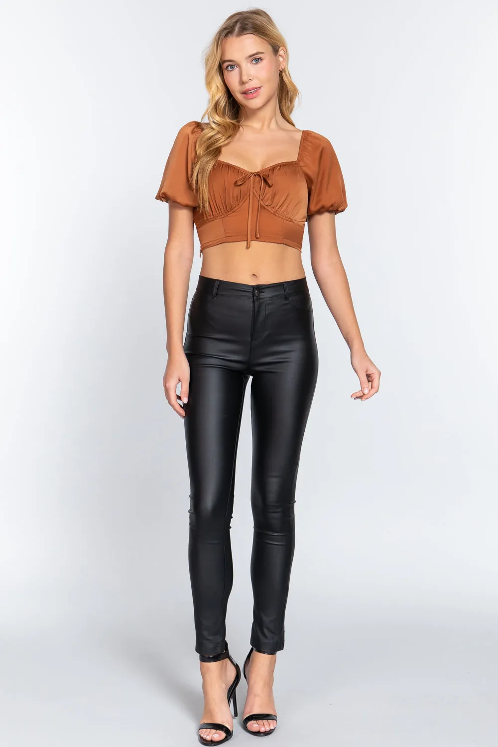 Shirring Satin Crop Top