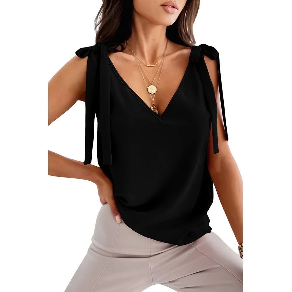 Shoulder Lace-up Bow Suspenders Vest Women's Sweet V-neck Top