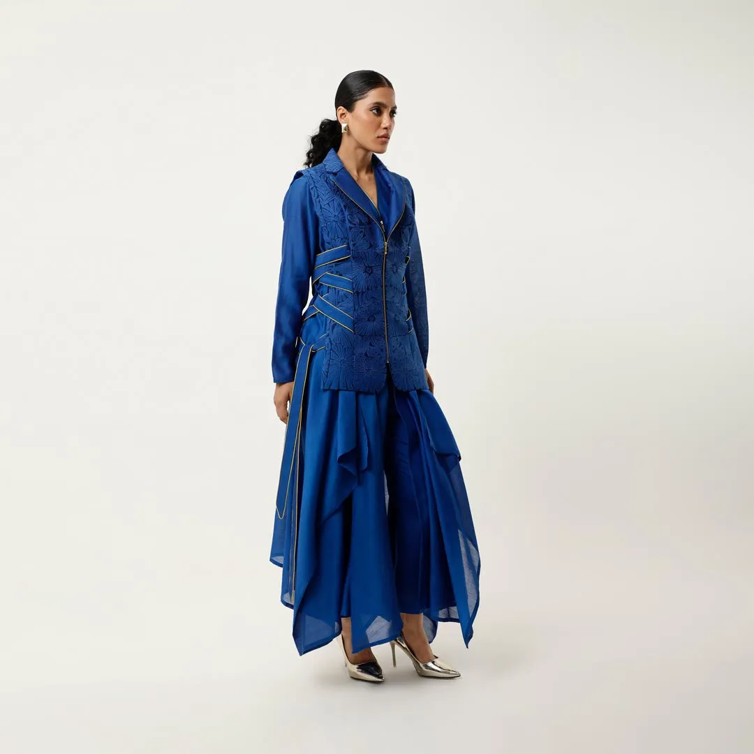 SIDE TIE UP CUTWORK JACKET WITH DRAPED INNER AND PANTS