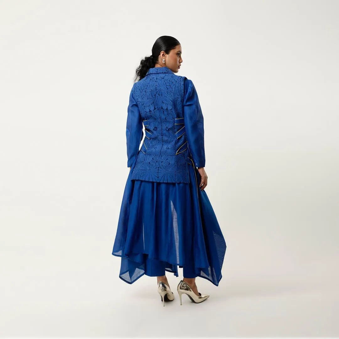 SIDE TIE UP CUTWORK JACKET WITH DRAPED INNER AND PANTS