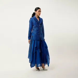 SIDE TIE UP CUTWORK JACKET WITH DRAPED INNER AND PANTS