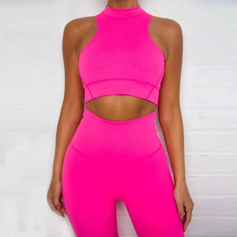 Silver Sam Sleeveless Sporstwear Bra & Leggings Set - Pink
