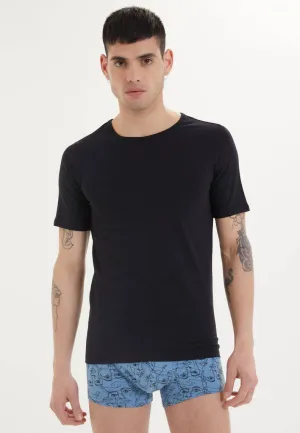 Siyah Bisiklet Yaka Pamuk Likra Karışımı Slim Fit Kısa Kollu Erkek Atlet SHIRTS