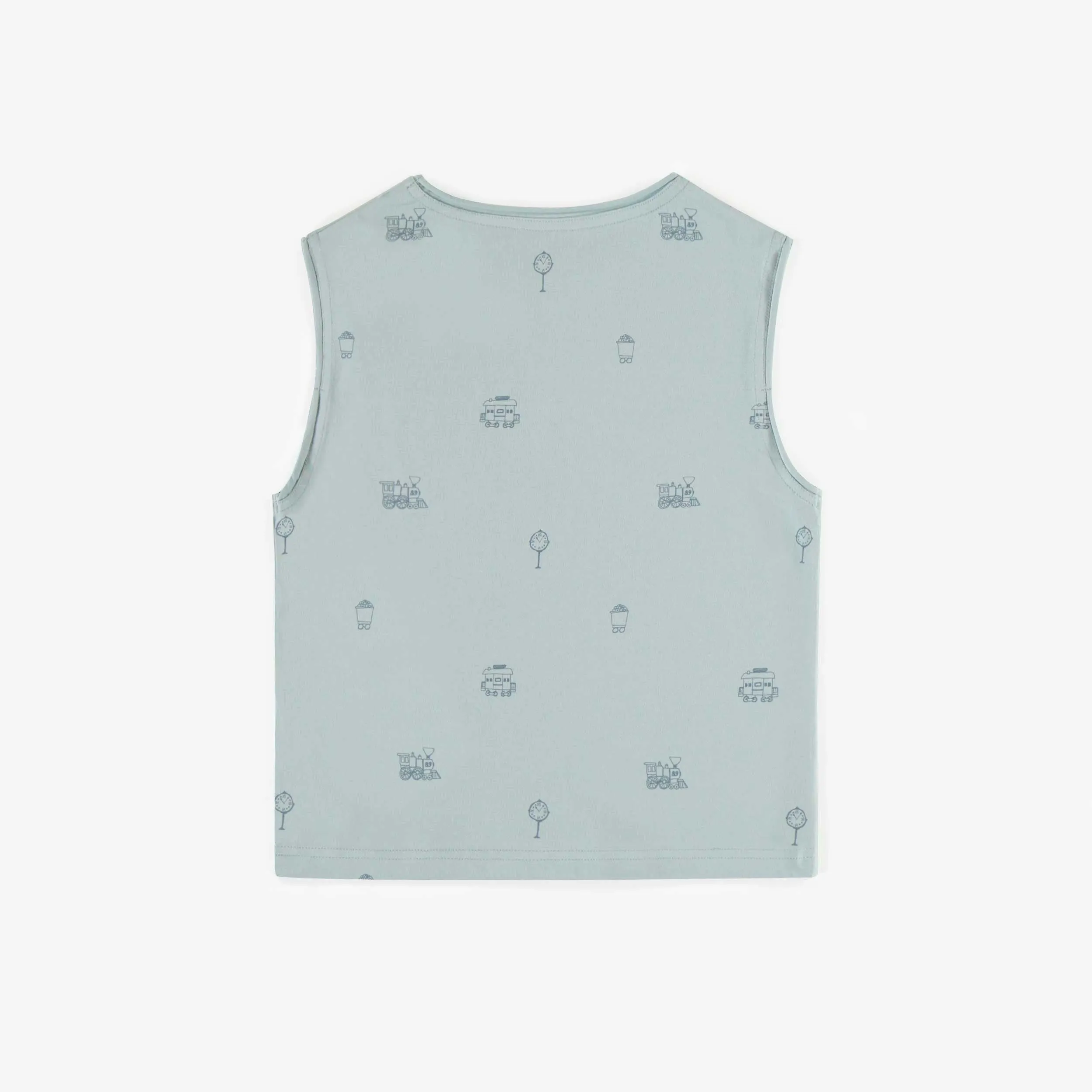 T-shirt sans manche bleu en coton extensible, enfant || No sleeves blue t-shirt in stretch cotton, child