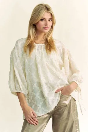 Tied Round Neck Mesh Blouse For Women – Trendy Fluttering Mesh Blouse with Adjustable Ties and Modern Feminine Vibes