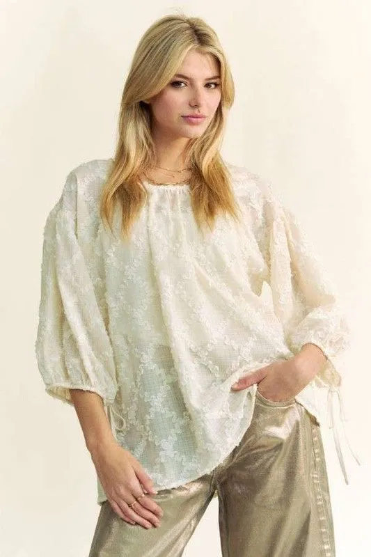 Tied Round Neck Mesh Blouse For Women – Trendy Fluttering Mesh Blouse with Adjustable Ties and Modern Feminine Vibes