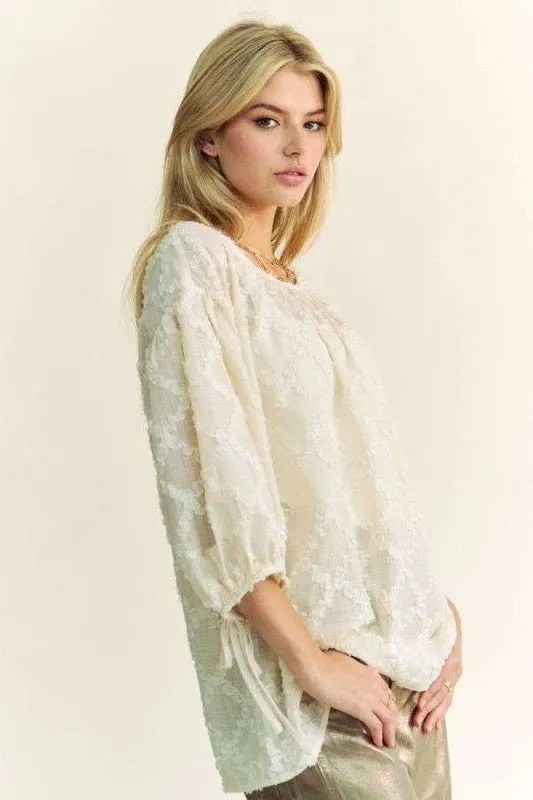 Tied Round Neck Mesh Blouse For Women – Trendy Fluttering Mesh Blouse with Adjustable Ties and Modern Feminine Vibes