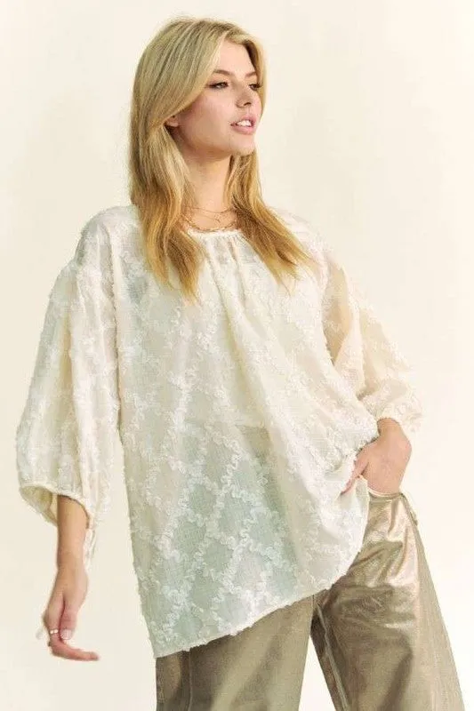 Tied Round Neck Mesh Blouse For Women – Trendy Fluttering Mesh Blouse with Adjustable Ties and Modern Feminine Vibes