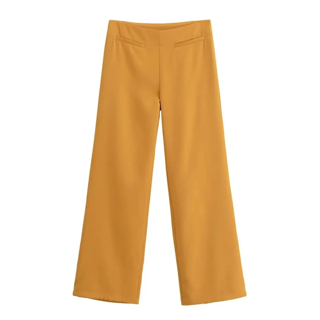 TRAFZA Minimalist Casual Belt Vest And Pants Suit Women's Vest and Wide Leg Pants Fashion 2025 Autumn Suit Office Lady Suit
