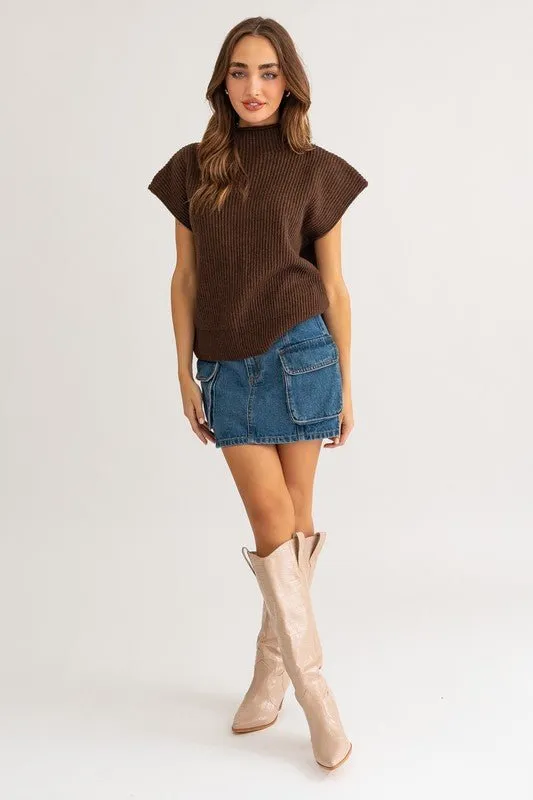 Turtleneck Power Shoulder Sweater Vest