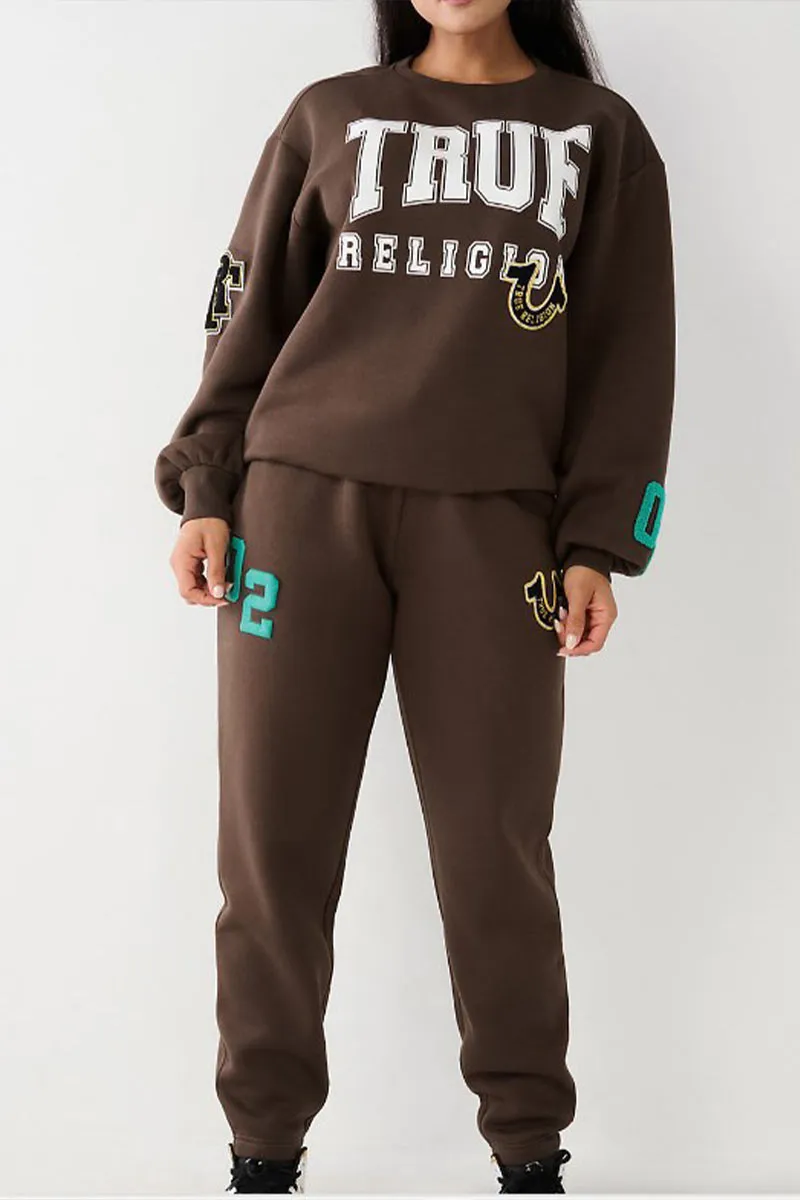 UL626 Round Neck Letter Printed Sweatshirt and Pants Set