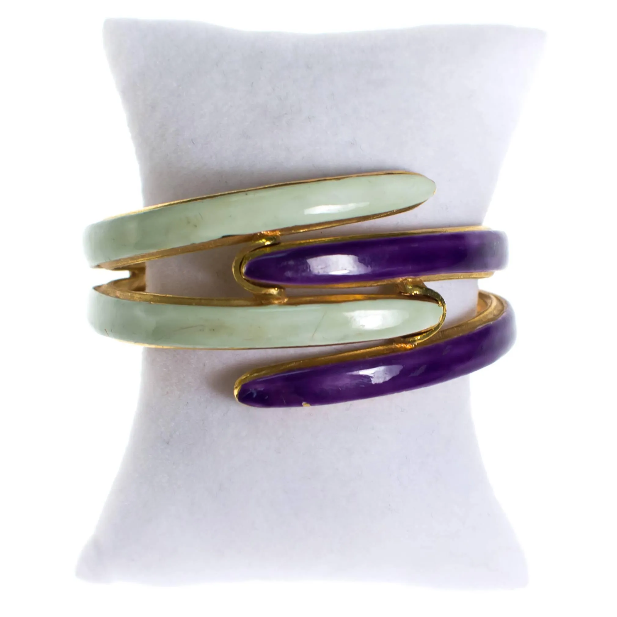 Vintage Original by Robert Mod Style Purple and Mint Green Enamel Clamper Bangle Bracelet