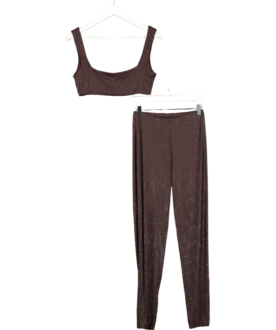 White Fox Brown Running Late Embellished Crop Chocolate & Leggings UK L