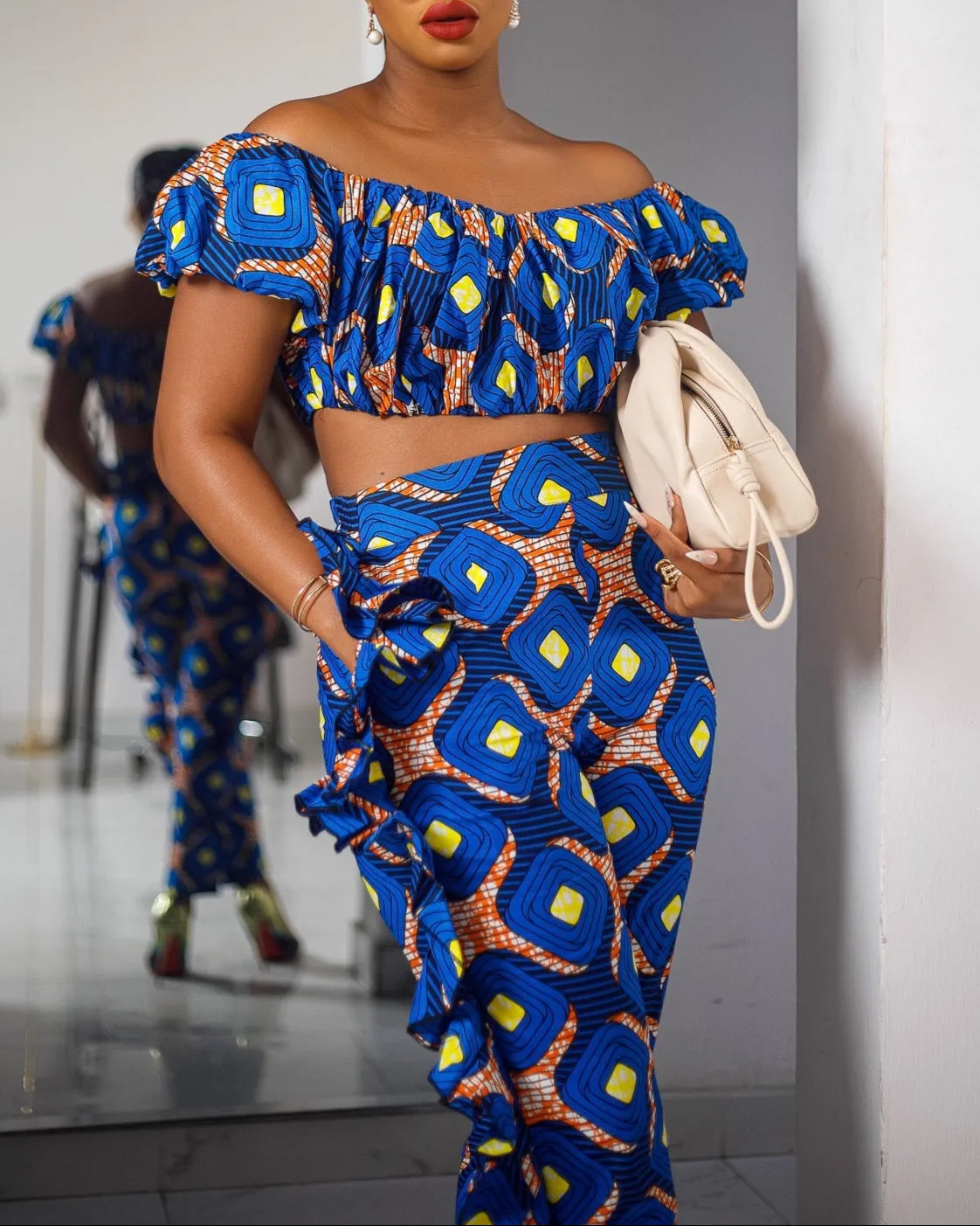 Women's Casual Print Pants & Crop Top Two-Piece Set