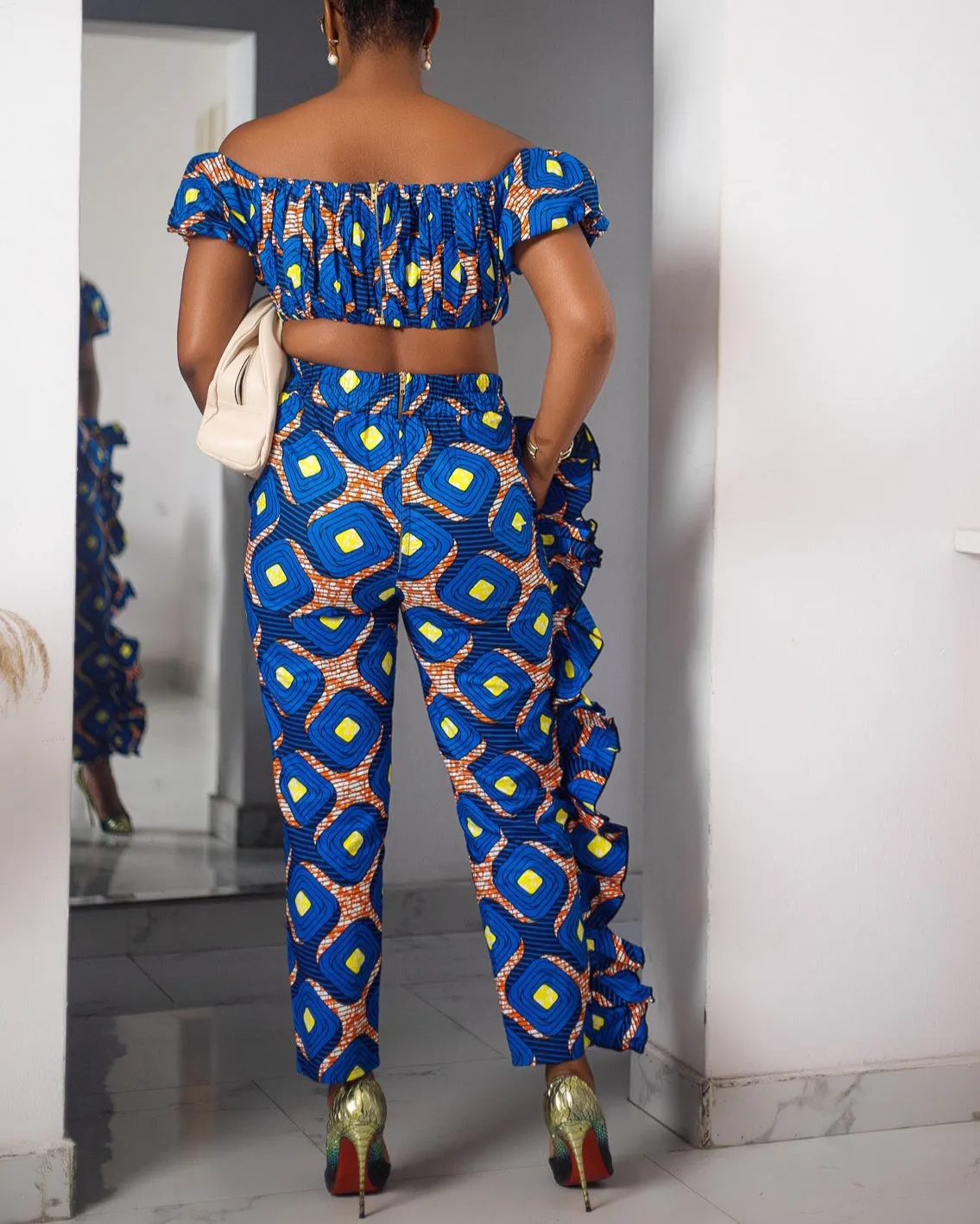 Women's Casual Print Pants & Crop Top Two-Piece Set