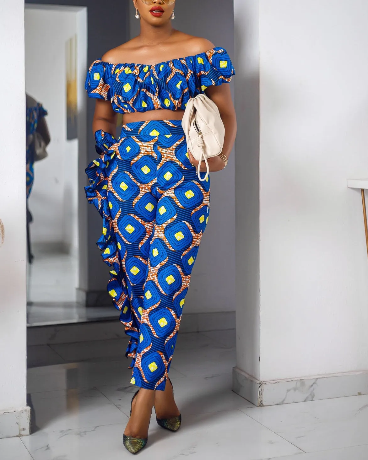 Women's Casual Print Pants & Crop Top Two-Piece Set