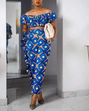 Women's Casual Print Pants & Crop Top Two-Piece Set