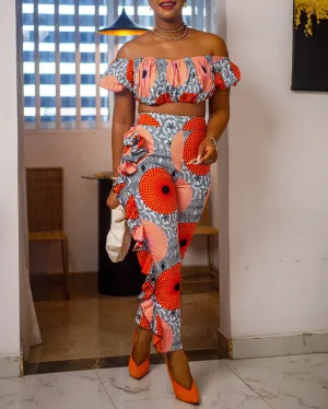 Women's Flora Print Casual Pants & Crop Top Set