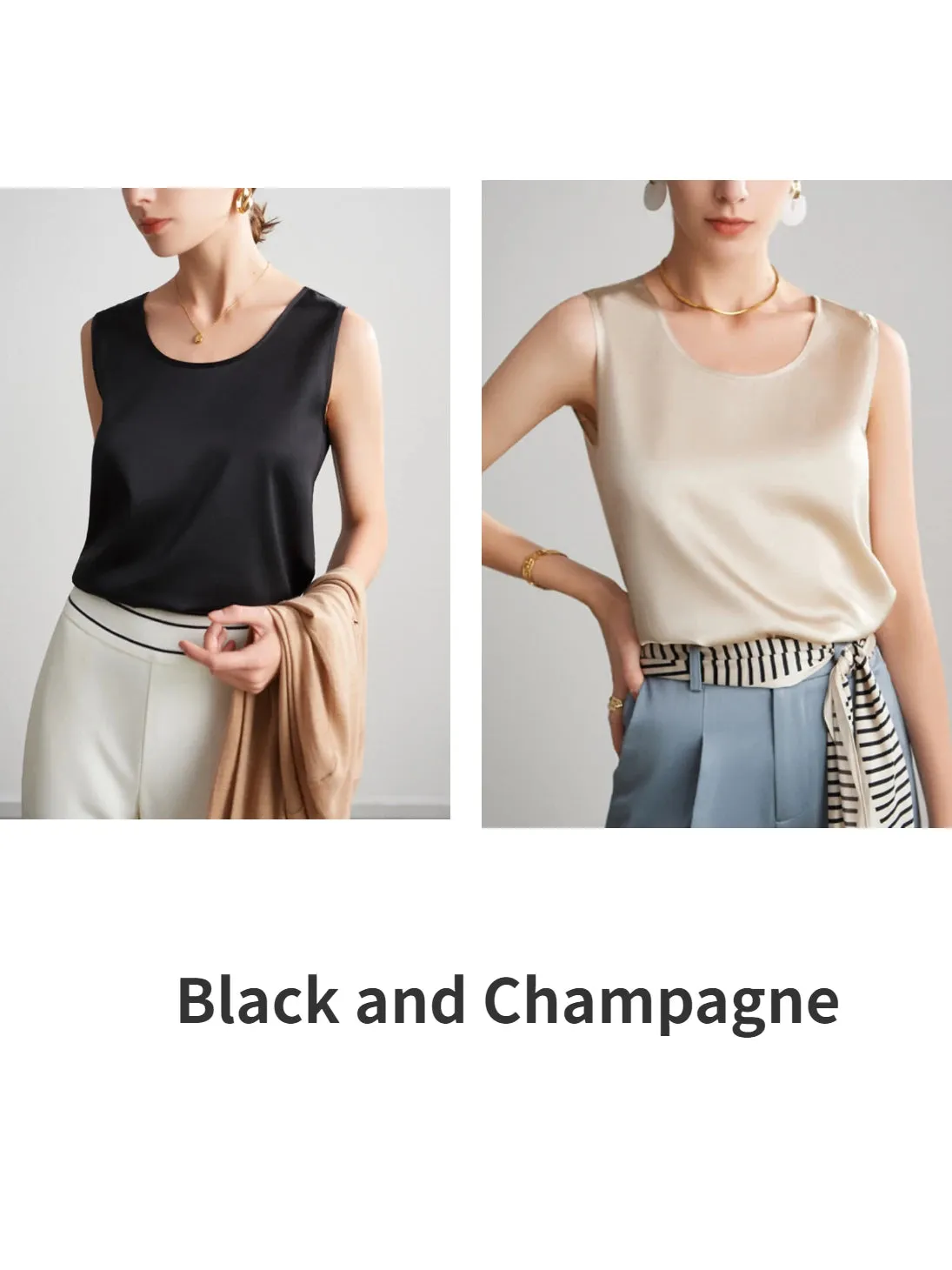Women's Mulberry Silk Tank Top - Elegant Satin Design for Office & Casual Wear, Spring/Summer 2024