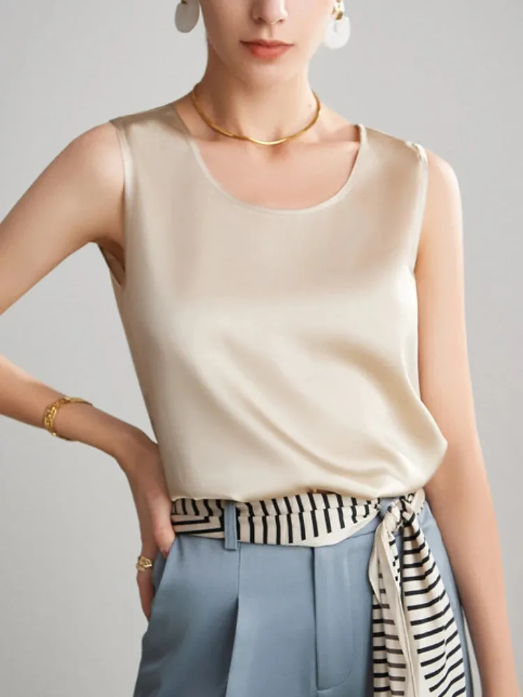 Women's Mulberry Silk Tank Top - Elegant Satin Design for Office & Casual Wear, Spring/Summer 2024
