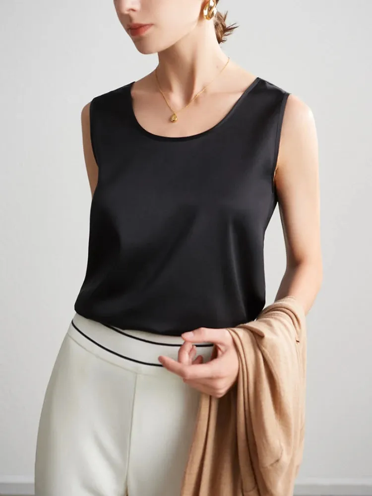 Women's Mulberry Silk Tank Top - Elegant Satin Design for Office & Casual Wear, Spring/Summer 2024